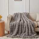 COOVA Faux Fur Throw Blanket for Couch, Cozy Soft and Fuzzy Plush Rabbit Fur Bubble Blanket for Sofa Bedroom Living Room, 50x60 Inches Grey