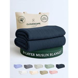 CLOUDSCAPE 8 Layer Muslin Blanket for Adults, 100% Cotton Gauze Layering Blanket King Size, 92"x108" Fits Upto Cal King Bed - Heavy Weight, Breathable, All Season Soft Bedding - Ensign Blue