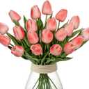 20 Pcs Coral Tulips Artificial Flowers Real Touch Fake Tulips Fake Flowers for Mother's Day 13.5" Faux Tulips Faux Flowers Bulk Artificial Tulips Flowers for Vase Centerpieces Home Wedding Bouquet