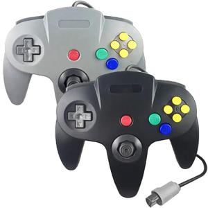 inventii 2 Pack Classic N64 Controller,Wired Controller Joystick Compatible with N64 Console (Black and Grey)
