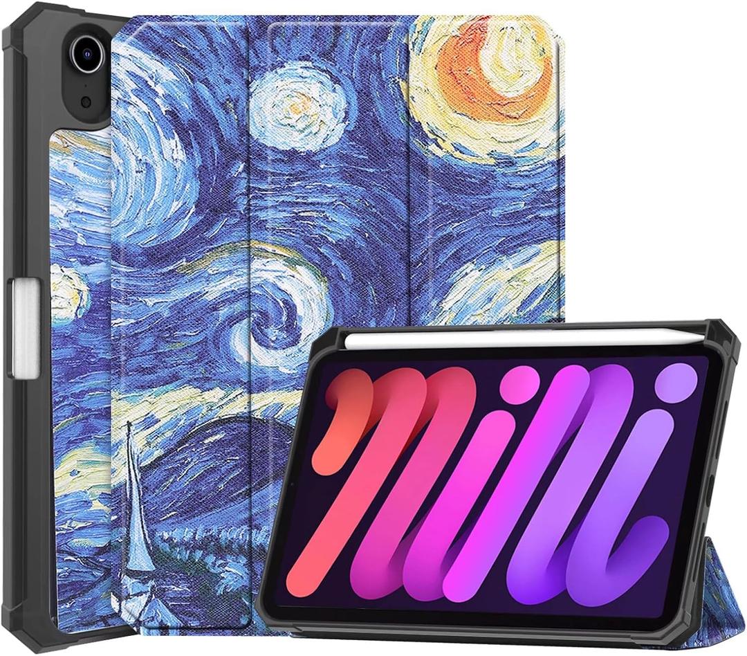 for Apple iPad mini 6/7 8.3" 2021 2024 A2567 A2568 A2993 A2995 A2996 Smart Cover,Ultra Folio Stand Lightweight with Stylus Holder Leather Case for iPad mini 6th 7th Gen (TPU-Starry Sky)