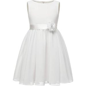 Chiffon Summer Flower Girl Dress Ruffled Junior Bridesmaid Wedding Party Dress (2, White)