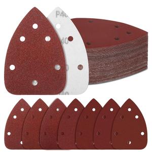 84Pcs Mouse Detail Sander Sandpaper, 6 Holes Triangle Sanding Pad 40/60/80/120/180/240/320 Grit Assorted, Hook and Loop Sandpaper Compatible with WEN 6301/Ryobi/Dremel Palm Sander