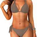 Women Halter Bikini Set - Two Piece Triangle Swimsuit Tie Bathing Suit 2025 Cute Swimwear (Brown, L)