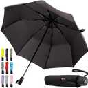 GORILLA GRIP Windproof Compact Stick Umbrella for Rain, Travel One-Click Automatic Open and Close, Lightweight, Portable, Strong Reinforced Fiberglass Ribs, Easily Collapsible, Black