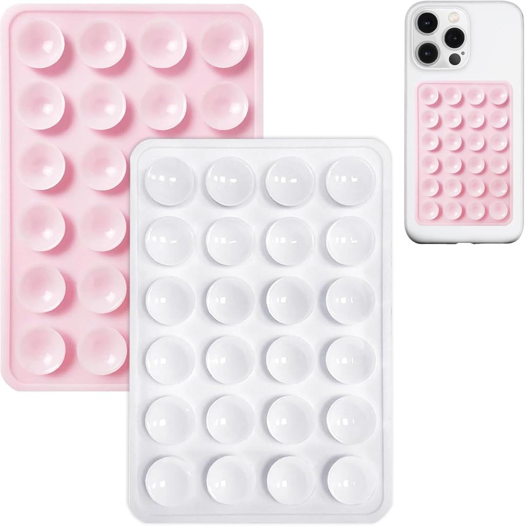 5 x AZXYI 2 Pack Silicone Suction Phone Case Mount, Silicon Adhesive Suction Cup Phone Mount, Non Slip Sticky Phone Grip for Cellphone, Strong Grip Holder for Selfies and Videos (LightPink&White)