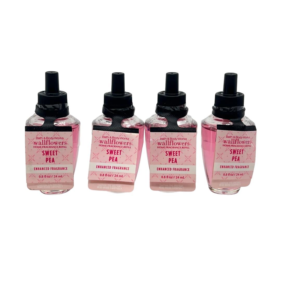 Bath and Body Works 4 Pack Sweet Pea Wallflowers Fragrance Refill. 0.8 fl oz.