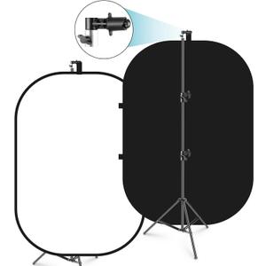 Neewer 5x7ft/1.5x2m Chromakey Foldable Backdrop with Stand 8.5ft/2.6m, 2-in-1 Reversible Black White Green Background Panel for Photography Studio, Live Streaming, Video Calls, Games, 150x200 cm