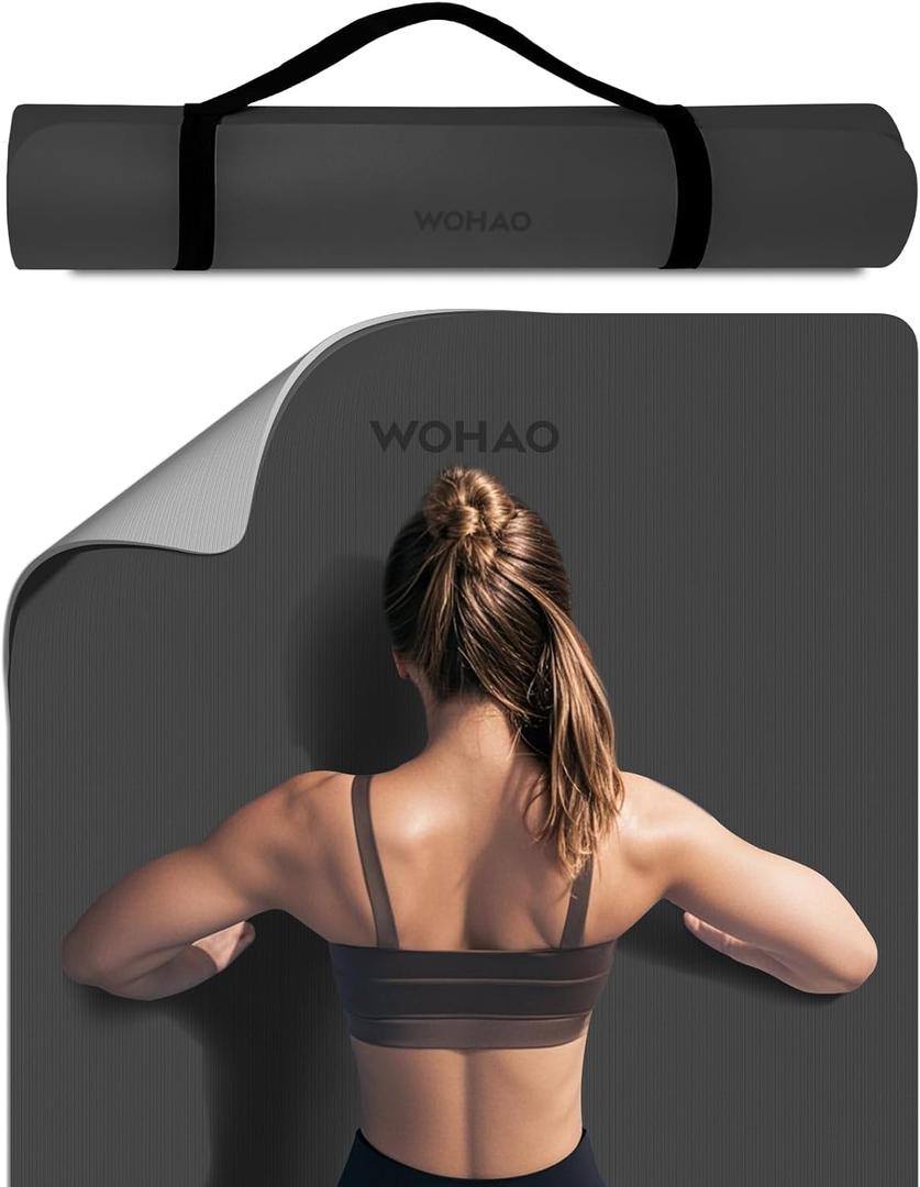 8mm Extra Wide 80cm Yoga Mat Non Slip | Spacious 80cm x 72" mat for tall users, gym, pilates. POE, reversible dual-color, non-slip, tear-proof, odorless, strap.