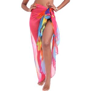 MissShorthair Womens Chiffon Beach Pareos Sarong Sheer Swimsuit Cover Ups Swimwear Bikini Wrap (Multicolor/Pink)