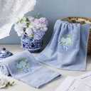 Frienda 2 Pcs Chinoiserie Vase Hydrangea Hand Towels Slate Blue Bathroom Decor 29.5x13.8 Inches Embroidered 100% Cotton Soft Absorbent Spring Summer Decorative Hand Towels for Bathroom Kitchen