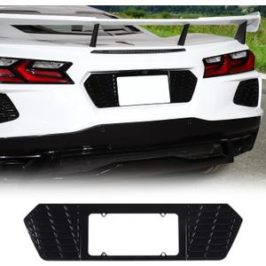 Rear License Frame Compatible with Chevrolet Corvette C8 2020-2025, Aluminum License Plate Frame Grill Vent Insert, License Plate Trim Base Accessories (Bright Black)