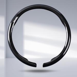 Car Steering Wheel Cover Carbon Fiber Snap-On Steering Wheel Accessories Wrap 14.5-15 inch Universal Grip Anti-Skid Protector, Glossy Black