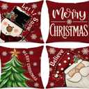 NIGHTWISH Christmas Pillow Covers 18x18 Set of 4 Red Christmas Decorations Let It Snow Snowman Believe Santa Claus Throw Pillow Covers Xmas Tree Winter Holiday Cushion Case for Sofa Couch