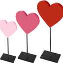 Spiareal 3 Pcs Valentines Day Heart Wooden Sign on Stand Heart Shape Tall Standing Table Signs Love Farmhouse Decorations for Valentines Day Table Party Centerpiece (Red White Pink,Fresh)