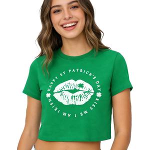 St Patricks Day Shirt Women Crop Top Green Sexy Saint Paddy's Day Outfit Funny Shamrock Lucky Tshirt Irish Clover Tee
