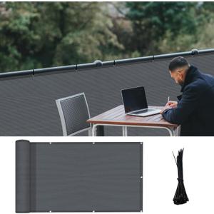 LOVE STORY 3'x16' Dark Grey Balcony Screen Privacy Fence Cover UV Protection Weather-Resistant 3 FT Height Heavy Duty for Deck, Patio, Backyard Shield 90%