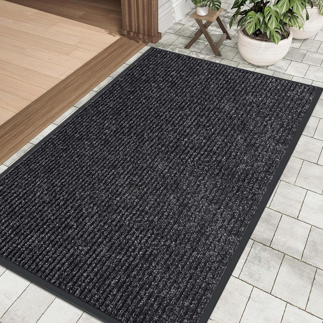 Front Door Mat, 60" x 30", Non-Slip Backing Entrance Doormats, Low Profile Welcome Mat Outdoor Indoor, Easy to Clean Outside Entry Mats (2'6" x 5' (Rectangular), Double Stripes Black)