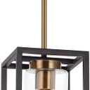 VINLUZ 1-Light Mini Lantern Pendant Light,Black and Brushed Brass Finish Farmhouse Chandelier with Clear Glass Shade Foyer Cage Hanging Ceiling Lighting for Kitchen Island Dining Room Entryway