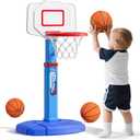HYES Toddler Basketball Hoop, Adjustable Height Indoor Basketball Hoop for Kids 1-3, Foldable Mini Basketball Goal with 3 Balls, Outdoor Poolside Sport Toy, Birthday for Baby Boys Girls