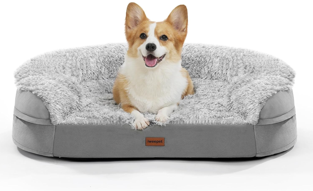 3.7 inch Thickened Orthopedic Dog Beds for Medium Dogs, Supportive Dog Sofa Bed with 28D Egg-Crate Foam, Removable Washable Plush Cover, Waterproof Lining, Half-Round Design for Puppy,Senior Dog