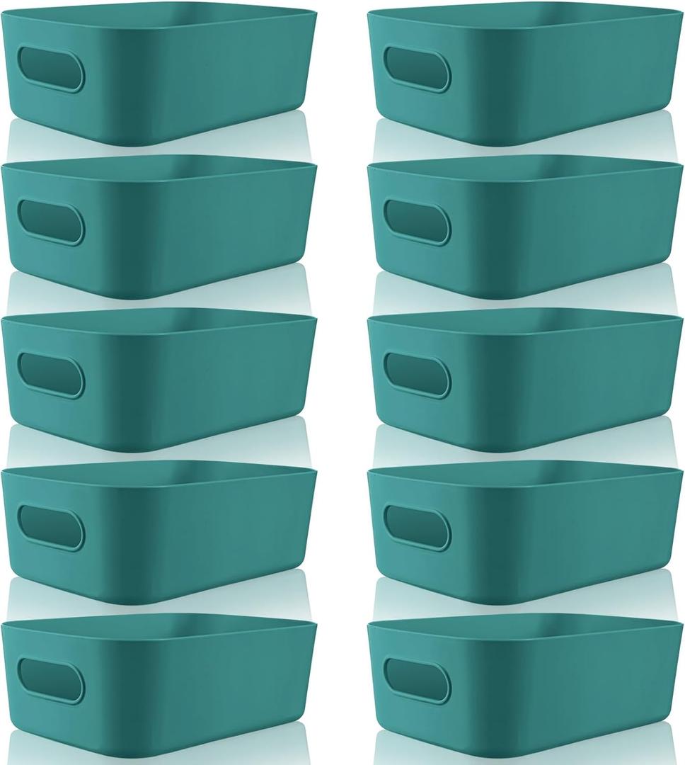 Zopeal Plastic Storage Bins 10 Pcs Green Pantry Organizer Bins Small Baskets Storage Containers for Home Kitchen (8 x 5.7 x 3 Inch)