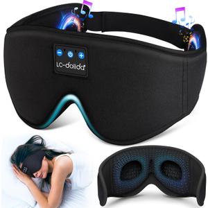 LC-dolida Sleep Headphones, 3D Sleep Mask Bluetooth Wireless Music Eye Mask, Sleeping Headphones for Side Sleepers Sleep Mask with Bluetooth Headphones Ultra-Thin Stereo Speakers Perfect for Sleeping (Black)