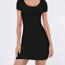 Women's Summer Bodycon Dress Short Sleeve Scoop Neck Sexy Casual Stretchy T Shirt Mini Dresses (Black, M)