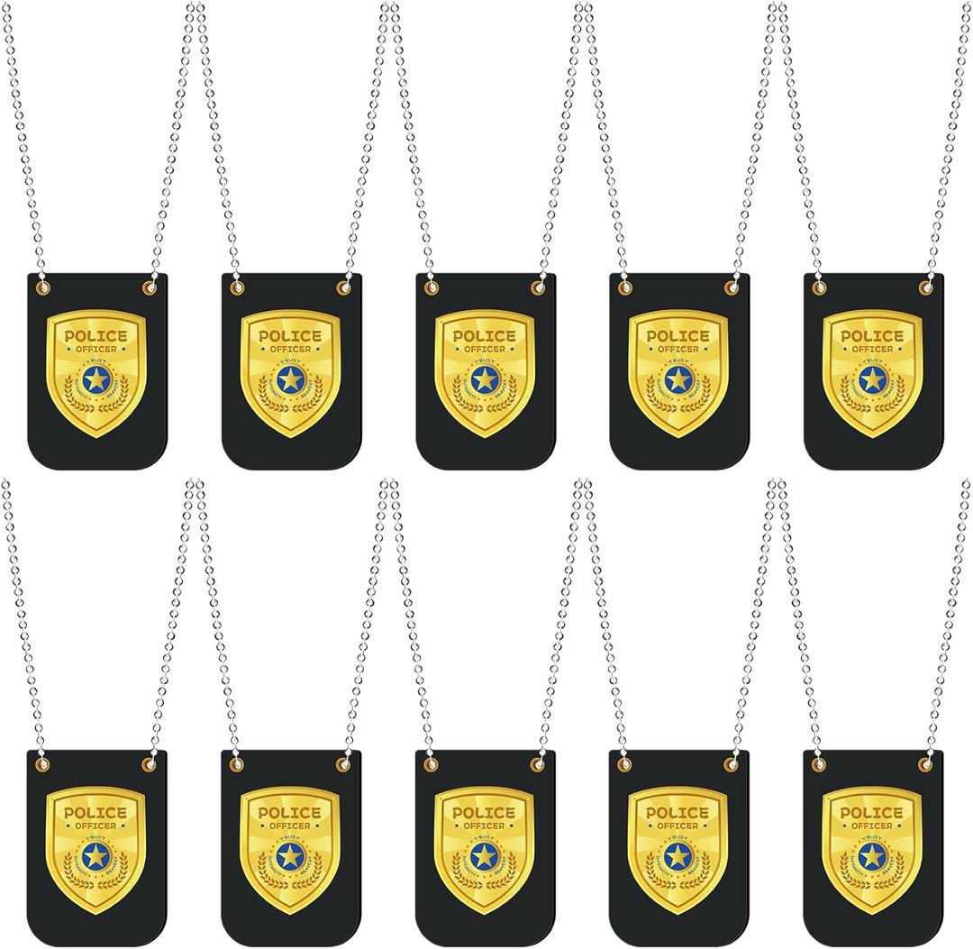 12 Pcs Police Badges Pretend Play Toy for Kids Detective Sheriff Cop Fbi Fake Badge Prop with Chain for Police Party Accessories, Accessory Detective Role Play, Halloween Dress up