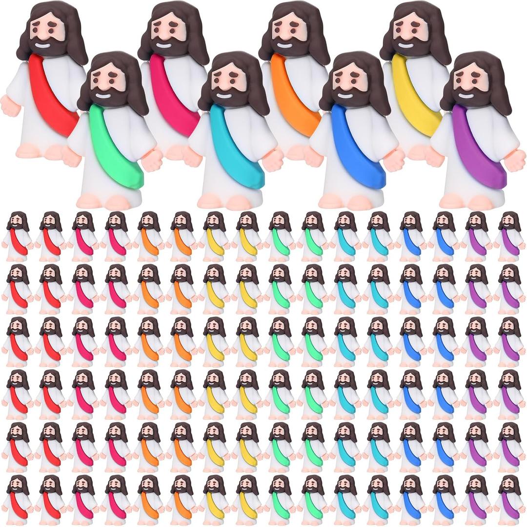 Barydat 200 Pack Mini Jesus Figurines Bulk Easter Tiny Jesus Figures Pocket Rubber Toys to Hide and Seek Christ Savior VBS 2026 Party Favors for Easter Church Sunday School Baptism Gift(Bright Color)