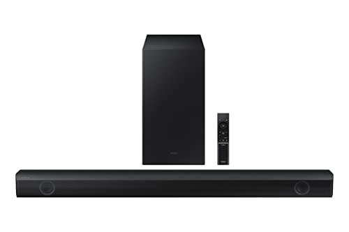 Samsung HW-B450/ZA 2.1ch Soundbar with Dolby Audio, DTS Virtual:X, Subwoofer Included, Adaptive Sound Lite, Bluetooth Multi-Device Connection, Wireless Surround Compatible, 2022, Black