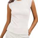 PRETTYGARDEN Women's Ribbed Tank Tops 2026 Summer Cap Sleeve Slim Fitted Knit Basic Casual Tee Shirts Trendy Fashion Clothes (White, S)