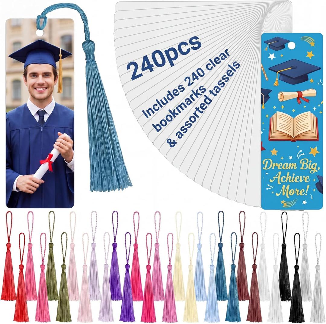 Fumete 30 Pcs Sublimation Blank Bookmark Heat Transfer Metal Aluminum 2026 Graduation Gifts DIY Graduation Bookmark with Hole and Colorful Tassels for Grad Gifts Birthday Wedding