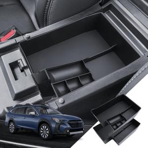 for Outback 2pcs Center Console Organizer Subaru Outback & Legacy 2021-2024 2025 Accessories Armrest Tray Middle Storage Box Insert Container Durable ABS Plastic (Upper & Lower 2 Packs Black)