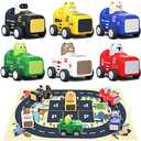 Zero Zoo Baby Toy Cars for 1 2 3+ Year Old Toddler, City Guard Series Press and Go, Pull Back Vehicle with Soft Plush Car Mat, Educational Gift for Kids, Boys and Girls
