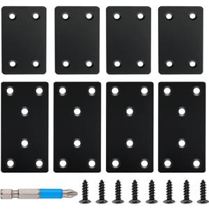 QSJ 8 Pack Black Flat Mending Plate 3.15x1.57 & 2.36x1.49'', Stainless Steel Bracket, Straight Metal Brace Bracket, Fixing Joining Plate for Wood Furniture Fastening & Fixing