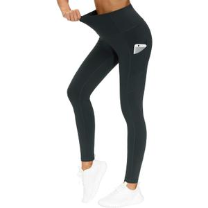 THE GYM PEOPLE Thick High Waist Yoga Pants with Pockets, Tummy Control Workout Running Yoga Leggings for Women (Medium, Charcoal Grey)
