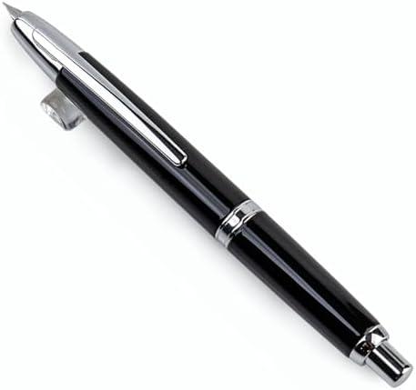 JINHAO 10 Press Fountain Pen, Retractable Metal Pen with Ink Converter (EF Nib 0.38mm, Bright Black)