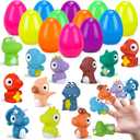 Prefilled Easter Eggs with Dinosaur Finger Puppets, Easter Basket Stuffers for Kids Hunting Games, Easter Eggs with Toys Inside for Basket Stuffers Fillers, 12 Pack