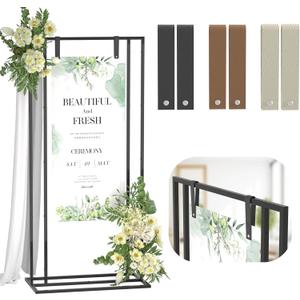 Wedding Welcome Sign Stand, 66H Adjustable Heavy Duty Easel Stand for Sign with Leather Straps, Welcome to Our Wedding Sign Holder, Metal Display Stand Easels for Signs, Posters (Black)