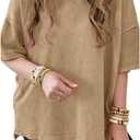 KevaMolly Womens Oversized Tshirts Tops Short Sleeve Mineral Wash Exposed Seam Drop Shoulder Tee Casual Solid Tshirt (Medium)
