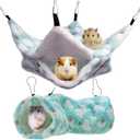 2 Pieces Small Animals Pet Cage Hammock Hanging Tunnel, Guinea Hammock Bed Accessories for Ferret Rat Chincilla (Green)