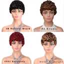 Short Layered Pixie Cut Wig Human Hair Wear and Go Glueless Curly Human Hair Wigs With Bangs for Women Full Machine Made None Lace Front Wigs Human Hair Natural Black Color