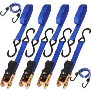 HORUSDY Ratchet Straps, 2,200 LB Break Strength, 4-Pack 15FT Ratchet Tie Down Straps Set for Motorcycle Straps Tie Downs, Appliances, Lawn Equipment, Cargo Straps for Trucks (Blue)