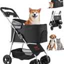 VEVOR Pet Stroller, 35 lbs Weight Capacity, Foldable Dog Stroller Cart, 4 Wheels Cats Strollers with with Detachable Carrier & Mesh Windows, Portable Design with Brake for Small to Medium Pets