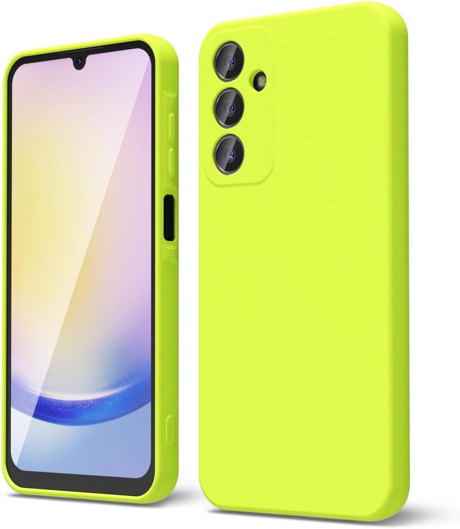 oakxco for Samsung Galaxy A25 5G Phone Case Liquid Silicone, Neon Bright Solid Color, Thin Slim Soft Rubber Gel Matte TPU Plain Simple Cover for Women Girl Cute, Lime Neon Green