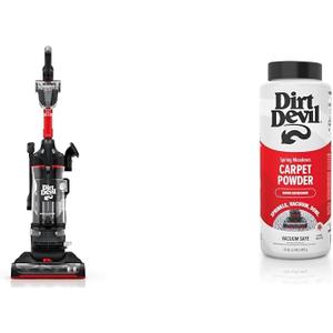 Dirt Devil Multi-Surface Rewind+ Bagless Upright Vacuum Cleaner Machine with Cord Rewind, UD76800V + 32 oz Carpet Powder, Room Refresher, Spring Meadows Scent, AD31210