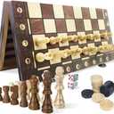 Magnetic Wooden Chess Board Set - 3-in-1 Game Combo: Chess, Checkers, and Backgammon, Travel Chess Board Game Luxury Gift with Storage