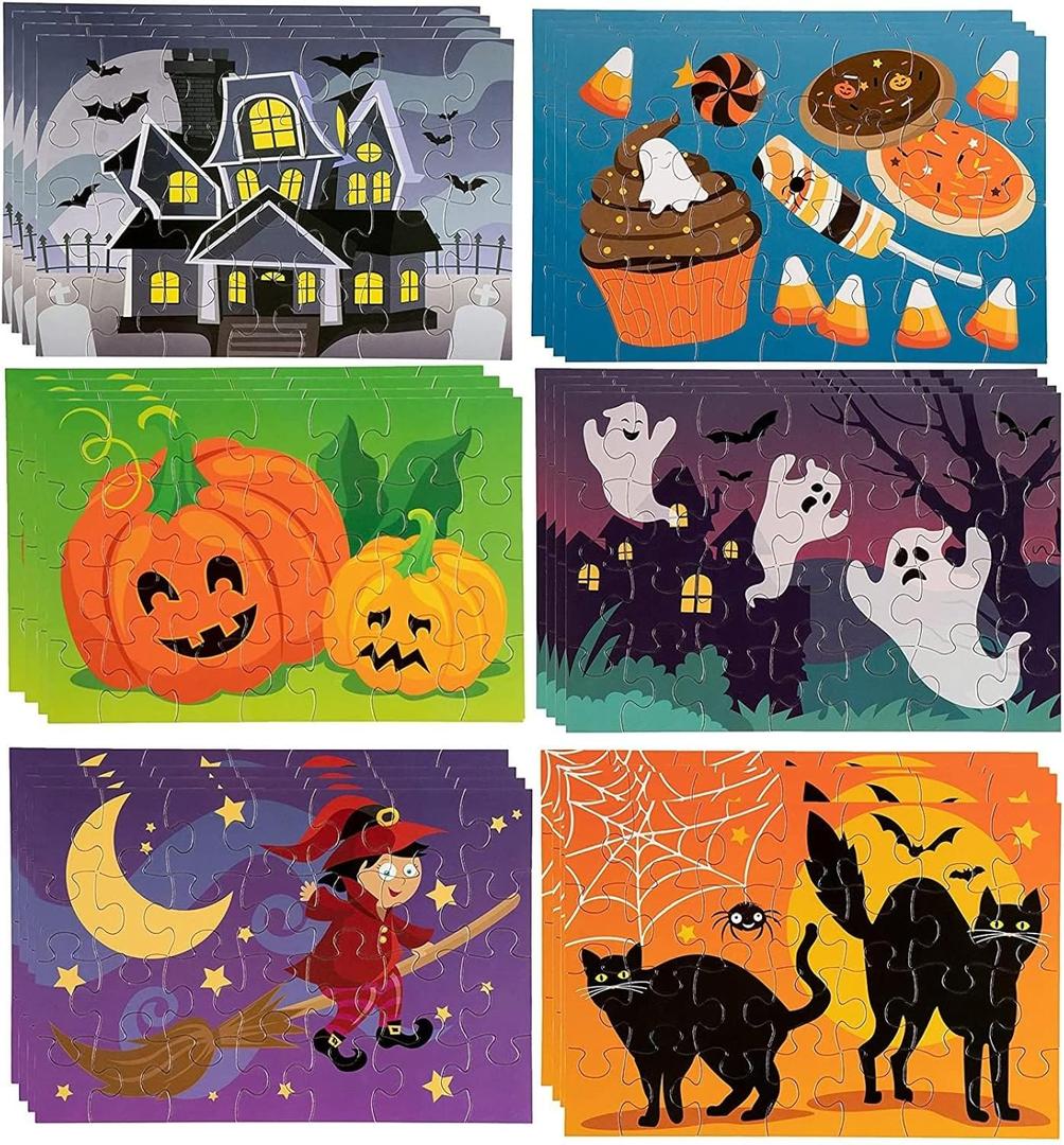 BLUE PANDA 28 Sheets Halloween Puzzles, 28-Piece Small Jigsaw Puzzle for Family Spooky Party Favor Toy Gifts, 5.5 x 8 in, 6 Designs