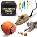 Automatic Cat Toy for Indoor Cats  GlobalSun Speedy Tail 2.0 Motion-Activated Rolling Ball  Rechargeable Interactive Cat Toy with 4 Interchangeable Tails (Mouse, Feather & Ribbon) & Obstacle Sensor